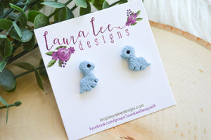 Dinosaur Clay Stud Earrings || Light Blue Brontosaurus || Made to Order