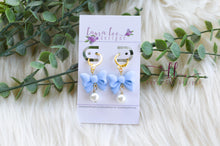 Bow Clay Earrings || Light Blue with Pearls || Made to Order