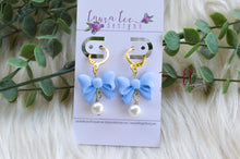 Bow Clay Earrings || Light Blue with Pearls || Made to Order