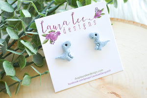 Dinosaur Clay Stud Earrings || Light Blue T-Rex || Made to Order