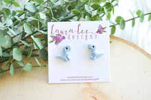 Dinosaur Clay Stud Earrings || Light Blue T-Rex || Made to Order