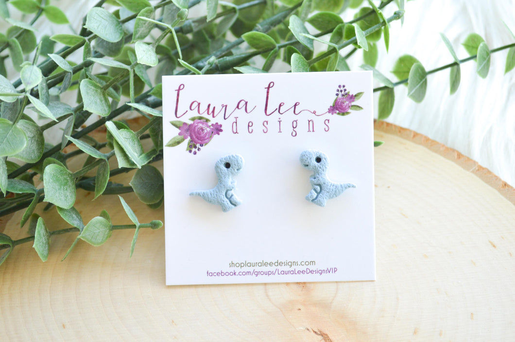 Dinosaur Clay Stud Earrings || Light Blue T-Rex || Made to Order