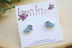 Dinosaur Clay Stud Earrings || Light Blue Triceratops || Made to Order