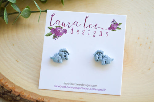 Dinosaur Clay Stud Earrings || Light Blue Triceratops || Made to Order