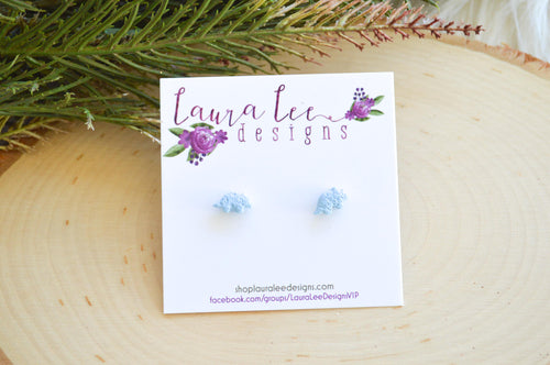 Mini Dinosaur Clay Stud Earrings || Light Blue Triceratops