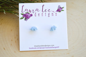 Mini Dinosaur Clay Stud Earrings || Light Blue Triceratops