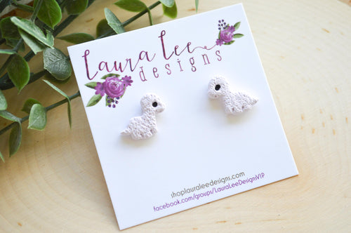 Dinosaur Clay Stud Earrings || Light Lavender Brontosaurus || Made to Order