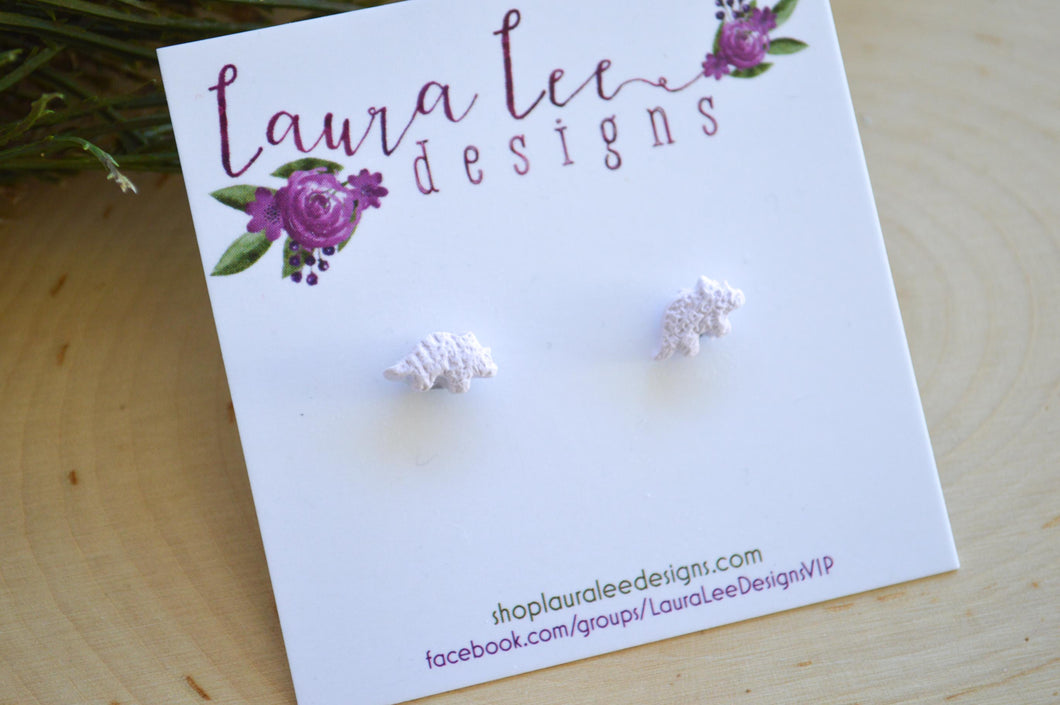 Mini Dinosaur Clay Stud Earrings || Light Lavender Triceratops