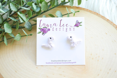 Dinosaur Clay Stud Earrings || Light Lavender T-Rex || Made to Order