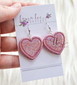 Heart Clay Earrings || Light Pink Holographic Glitter || Made to Order