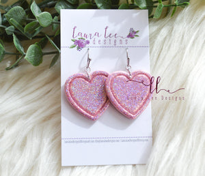 Heart Clay Earrings || Light Pink Holographic Glitter || Made to Order