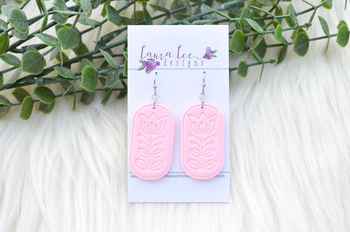 Tulip Imprint Clay Earrings || Light Pink || Made to Order