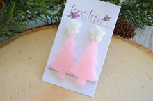 Star Stud Christmas Tree Resin Earrings || Pink and White Glitter