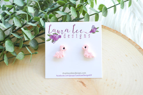 Dinosaur Clay Stud Earrings || Light Pink Brontosaurus || Made to Order