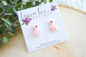 Dinosaur Clay Stud Earrings || Light Pink Brontosaurus || Made to Order