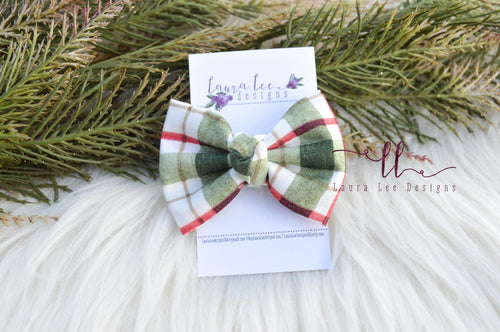 Lucy Style Bow || Green, Cream, and Red Plaid || CLIP ONLY