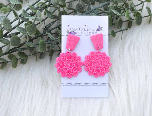 Mandala Clay Earrings || Hot Pink || Made to Order