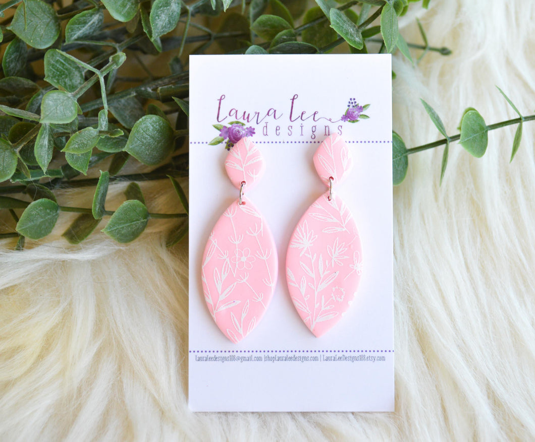 Martha Clay Earrings || Pink and White Floral