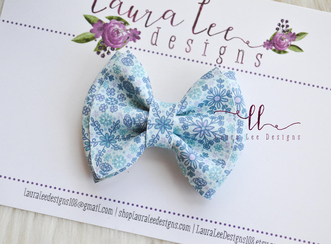 Mini Millie Bow Style || Blue Snowflakes Vegan Leather