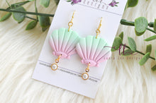 Seashell Clay Earrings || Pink and Mint