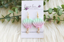 Seashell Clay Earrings || Pink and Mint