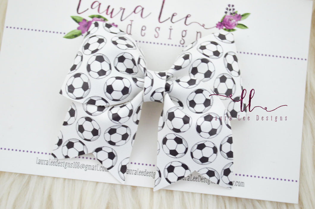 Large Missy Bow || Soccer Print Vegan Leather || Clip Only