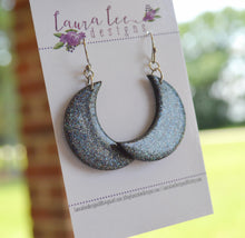 Moon Clay Earrings || Dark Gray Holographic Glitter || Made to order