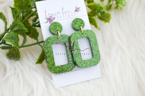 Rounded Rectangle Resin Earrings || Moss Green Glitter