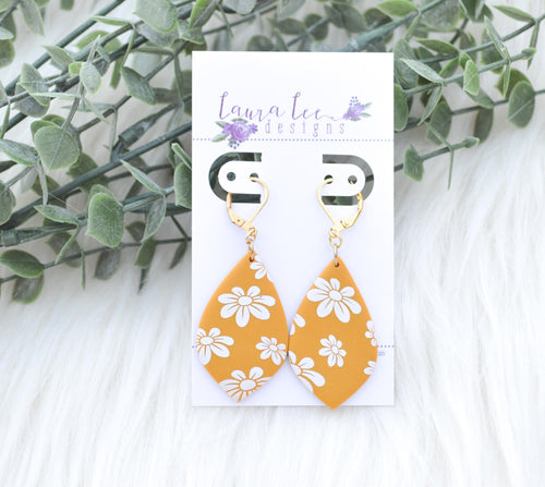 Small Ursa Clay Earrings || Mustard Yellow floral