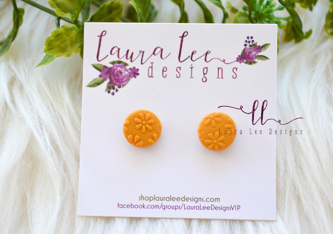 Round Clay Stud Earrings || Mustard Yellow Daisy || Made to Order