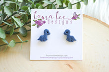 Dinosaur Clay Stud Earrings || Navy Blue Brontosaurus || Made to Order