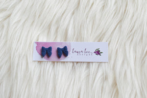 Bow Clay Stud Earrings || Navy Blue || Made to Order
