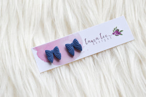 Bow Clay Stud Earrings || Navy Blue || Made to Order