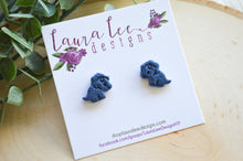 Dinosaur Clay Stud Earrings || Blue Triceratops || Made to Order