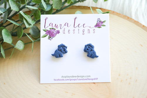 Dinosaur Clay Stud Earrings || Blue Triceratops || Made to Order