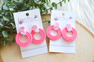 Circle Clay Earrings || Neon Pink