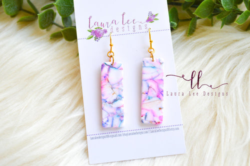 Small Clay Bar Drop Earrings || Neon Marble