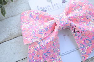 Large Missy Bow || Summer Neon Pink Glitter