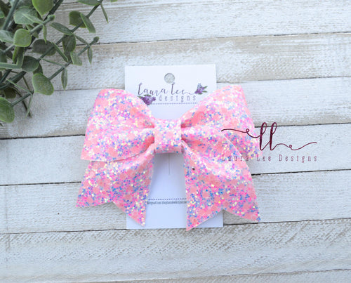 Large Missy Bow || Summer Neon Pink Glitter