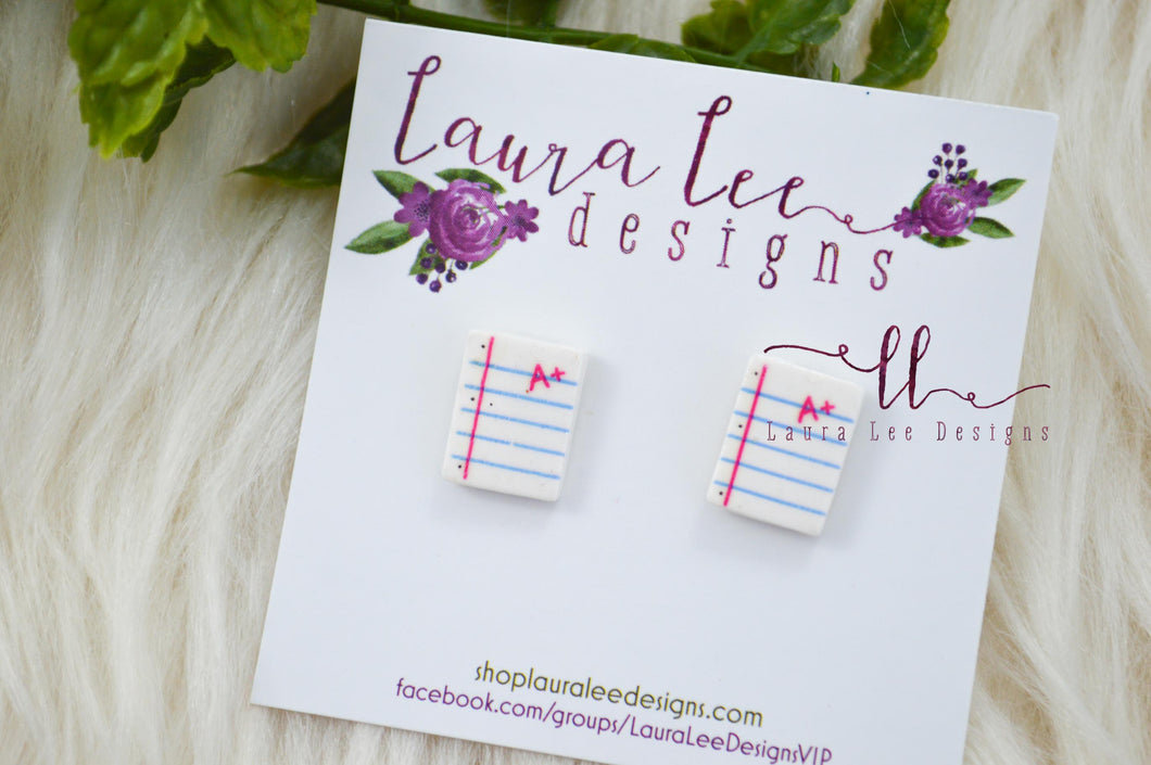 Clay Stud Earrings || Notebook Paper || Made to Order