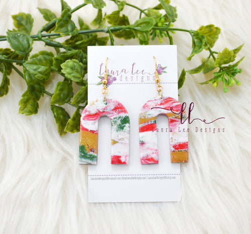 Large Nova Arch Clay Earrings || Christmas Swirl