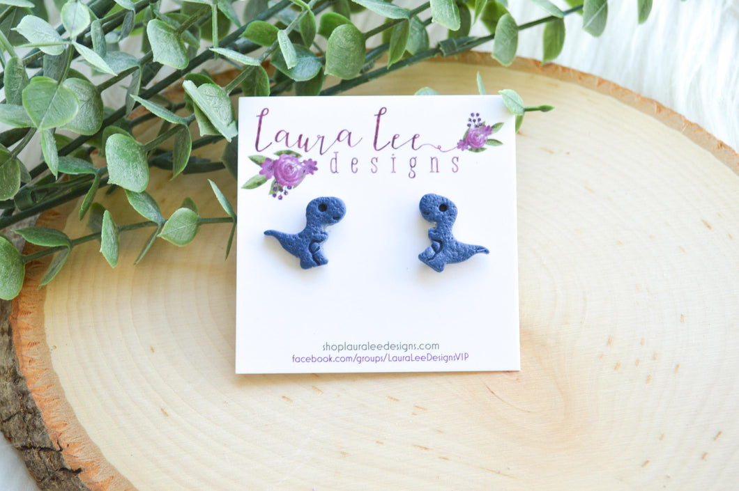 Dinosaur Clay Stud Earrings || Navy Blue T-Rex || Made to Order