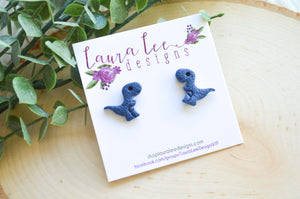 Dinosaur Clay Stud Earrings || Navy Blue T-Rex || Made to Order