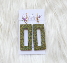 Rectangle Resin Earrings || Olive Green Glitter