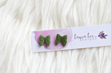 Bow Clay Stud Earrings || Olive Green || Made to Order