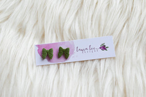Bow Clay Stud Earrings || Olive Green || Made to Order