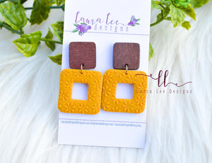 Open Square Clay Earrings || Mustard Yellow Daisy || Made to Order