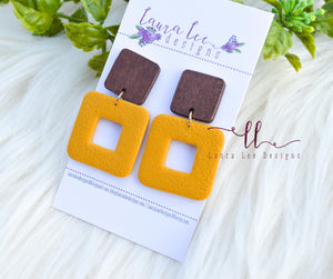 Open Square Clay Earrings || Mustard Yellow