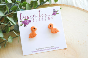 Dinosaur Clay Stud Earrings || Orange Brontosaurus || Made to Order