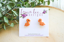 Dinosaur Clay Stud Earrings || Orange Brontosaurus || Made to Order